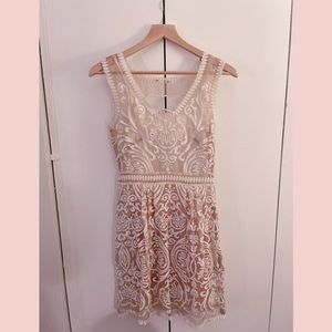 BHLDN appliqué dress (blush + cream slip)